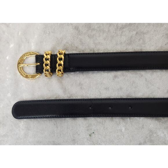 Vintage Paloma Picasso Womens Black Leather Belt with Gold-Tone Buckle-Size XS main image 6